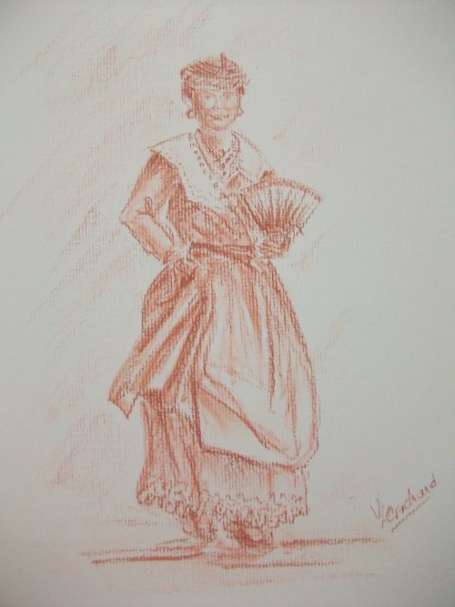 femme en costume traditionnel (sanguines)