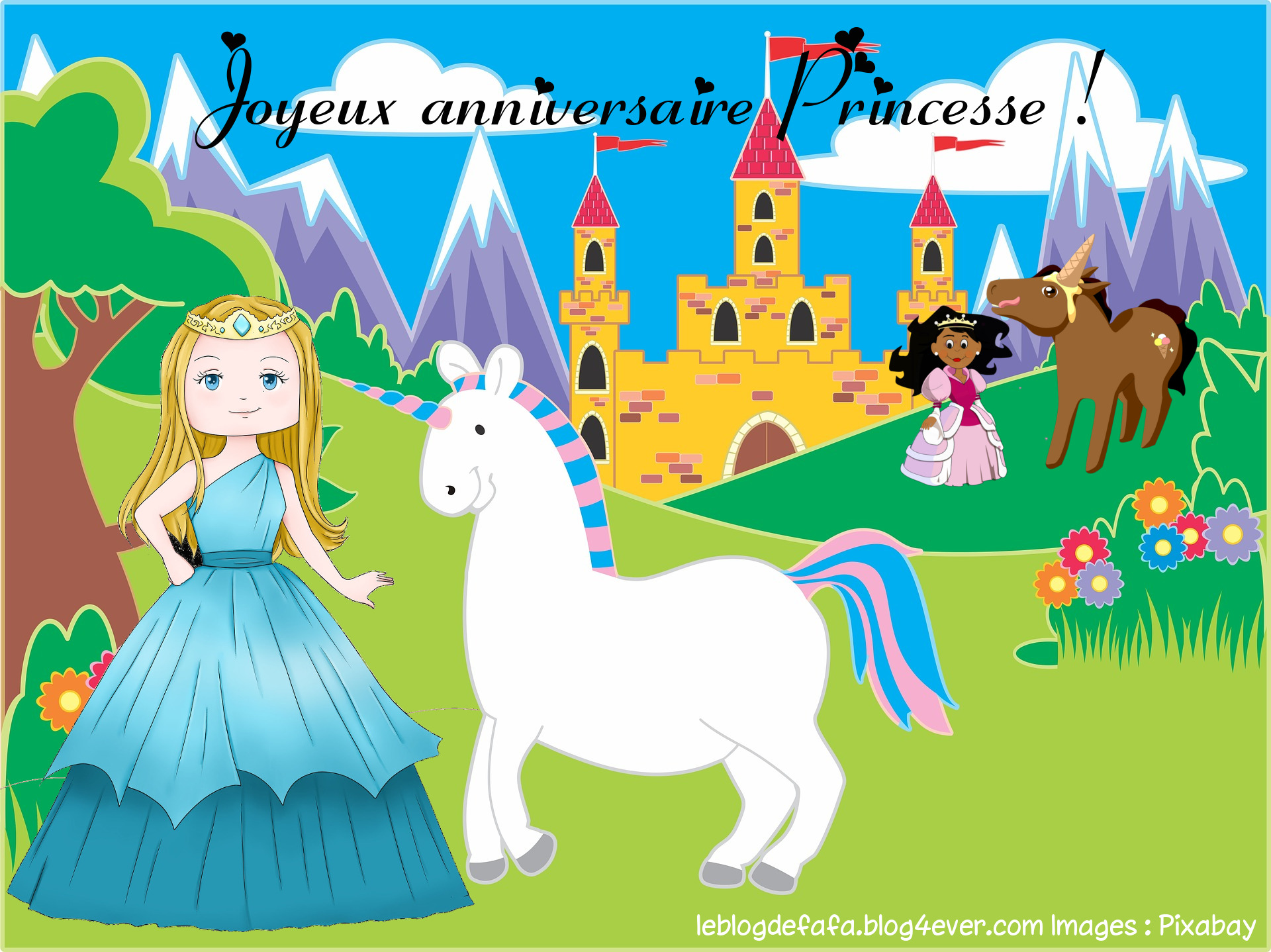 E Carte A Imprimer Joyeux Anniversaire Princesse Avec Licorne Et Cheval Et Jeu Cadeau Le Blog Des Fans De Poneys Et De Chevaux