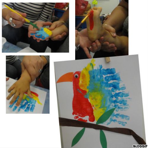 peinture avec la main et le pied : un bel oiseau !