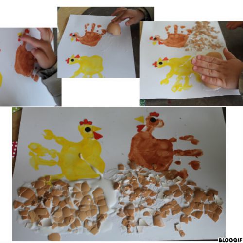 les poules (empreintes de mains)