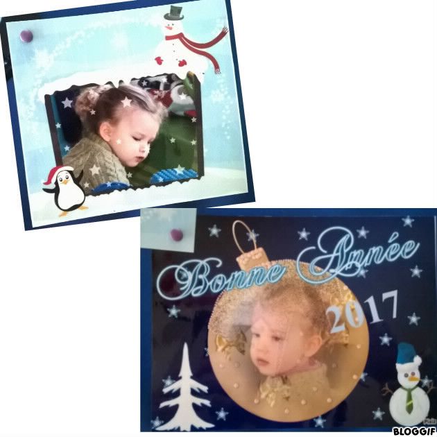 carte de bonne année ( (les deux photos montage attachées avec une attache parisienne)