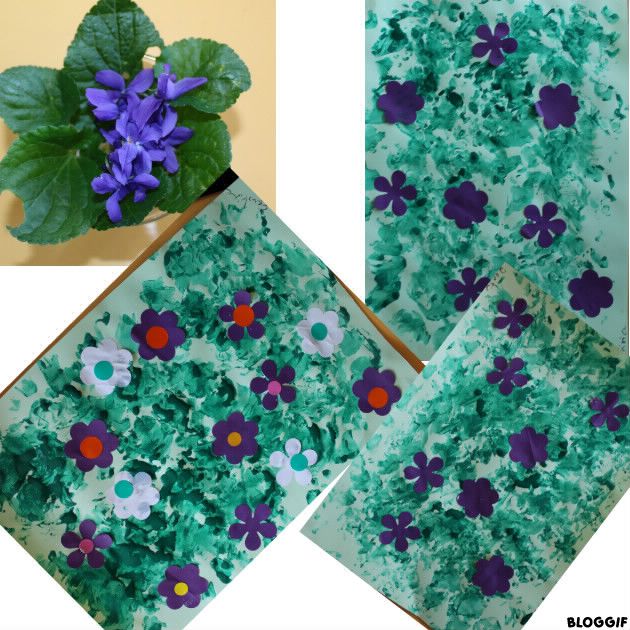 nos trois tapis de violettes et fleurs blanche