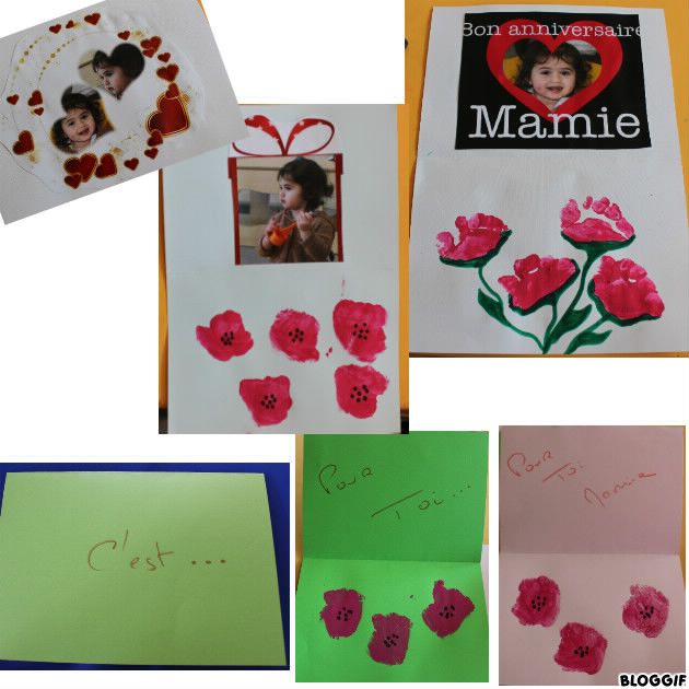 nous avons fais des cartes pour les 70 ans d'une mamie de Misia, Faustine et Camille ont voulu faire des cartes pour leurs mamies également !