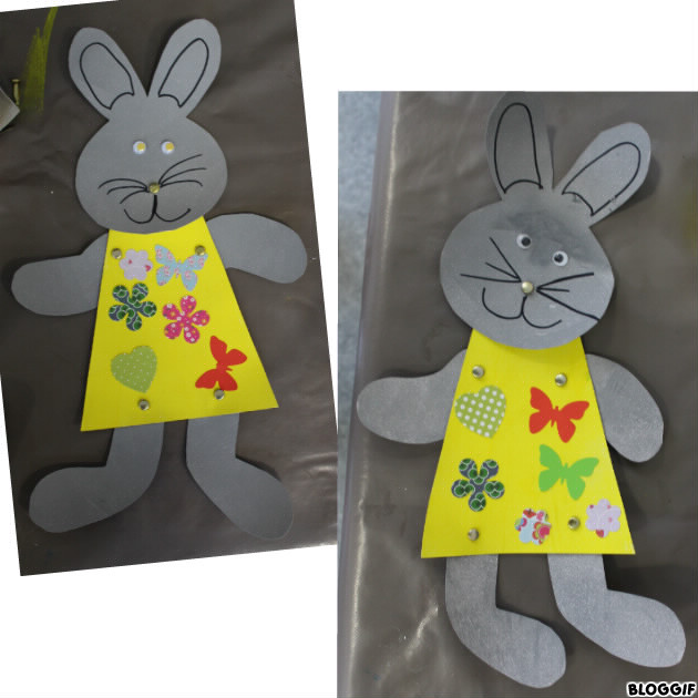 les lapins de pâques avec des robes printanières