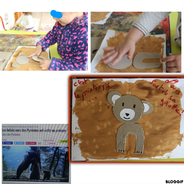 faire un ours en papier ondulé et regarder une vidéo sur l'ours des Pyrénées avec ses deux bébés