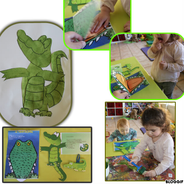 le crocodile : chanson, peinture et montage, attention aux dents du croco, et peindre un croco articulé