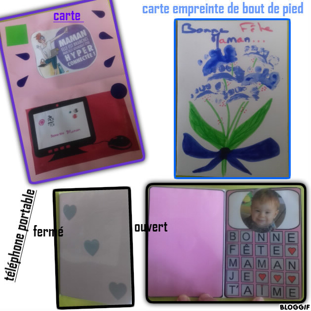 bonne fête maman ! deux cartes et quelques fleurs (empreinte de bout de pied)