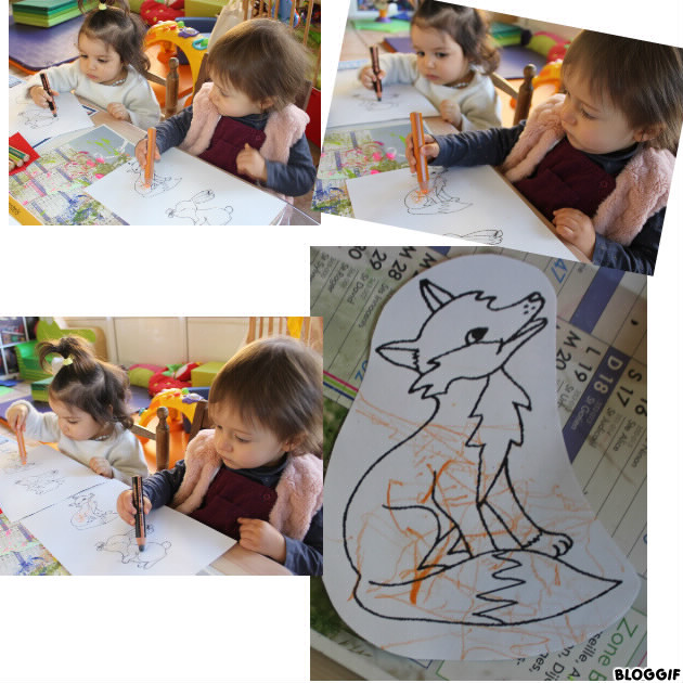 Finir notre petit livre sur les empreintes d'animaux (crayons gras et pastels)