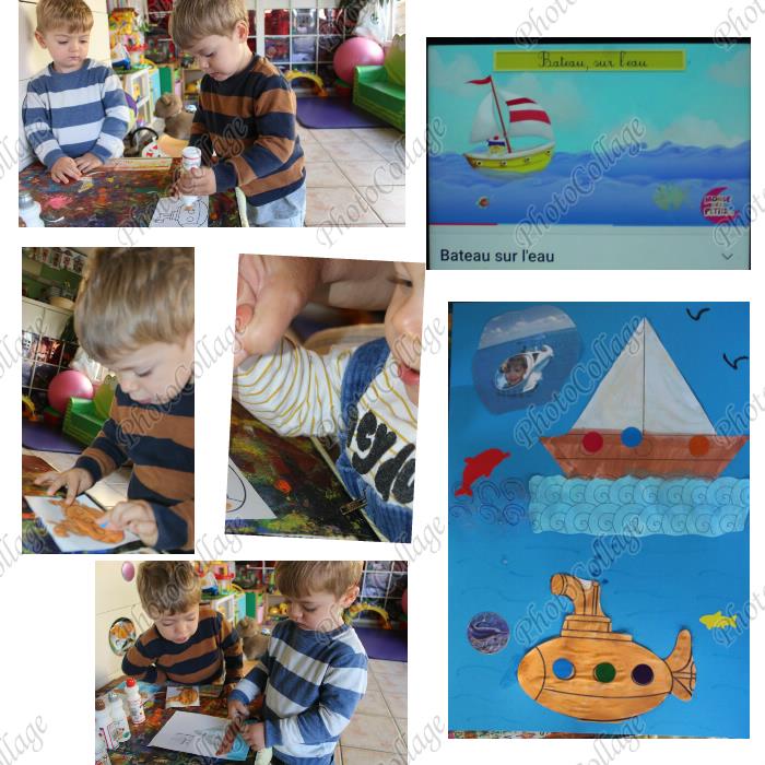 peinture et collage : bateau et sous marin. on apprend également le 