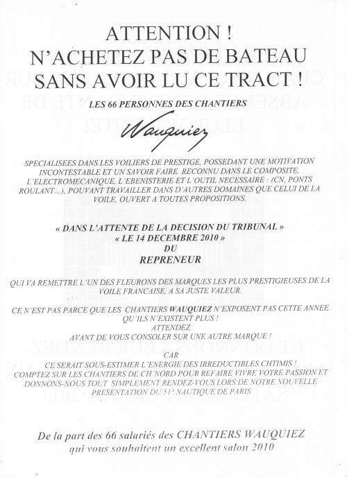 tract diffusé au nautic de  Paris