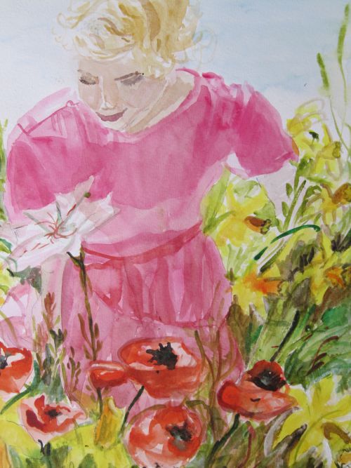 femme cueillant des fleurs
