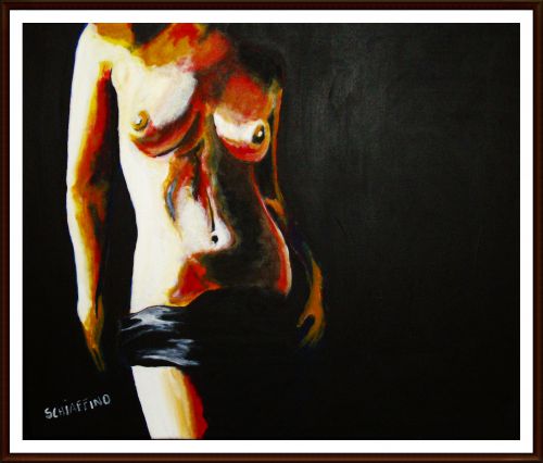 tableau femme nu sur fond noir acrylique amateur