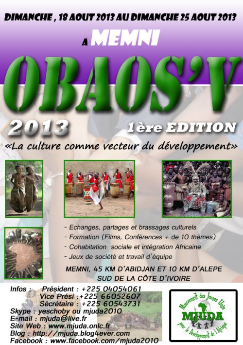 Affiche publicitaire du Projet OBAOS'V(On Bouge Avec Ou Sans Vous),Un concept et évènement Culturel Original Tous à la 1ere Edition