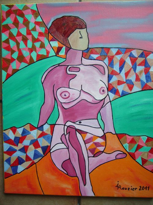 Femme assise prenant l'air (Huile 38cm x 46cm)