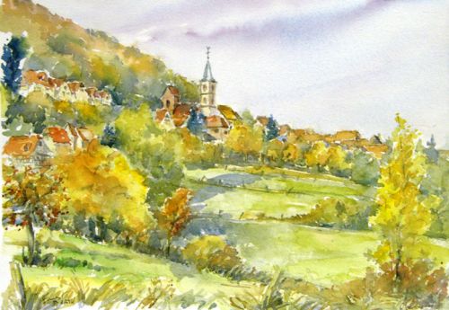 Oberbronn  en automne 1 - aquarelle