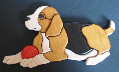 Chien a la balle en intarsia