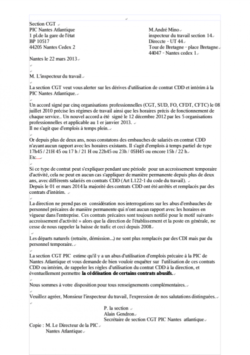 courrier à l inspection du travail cgtpic com