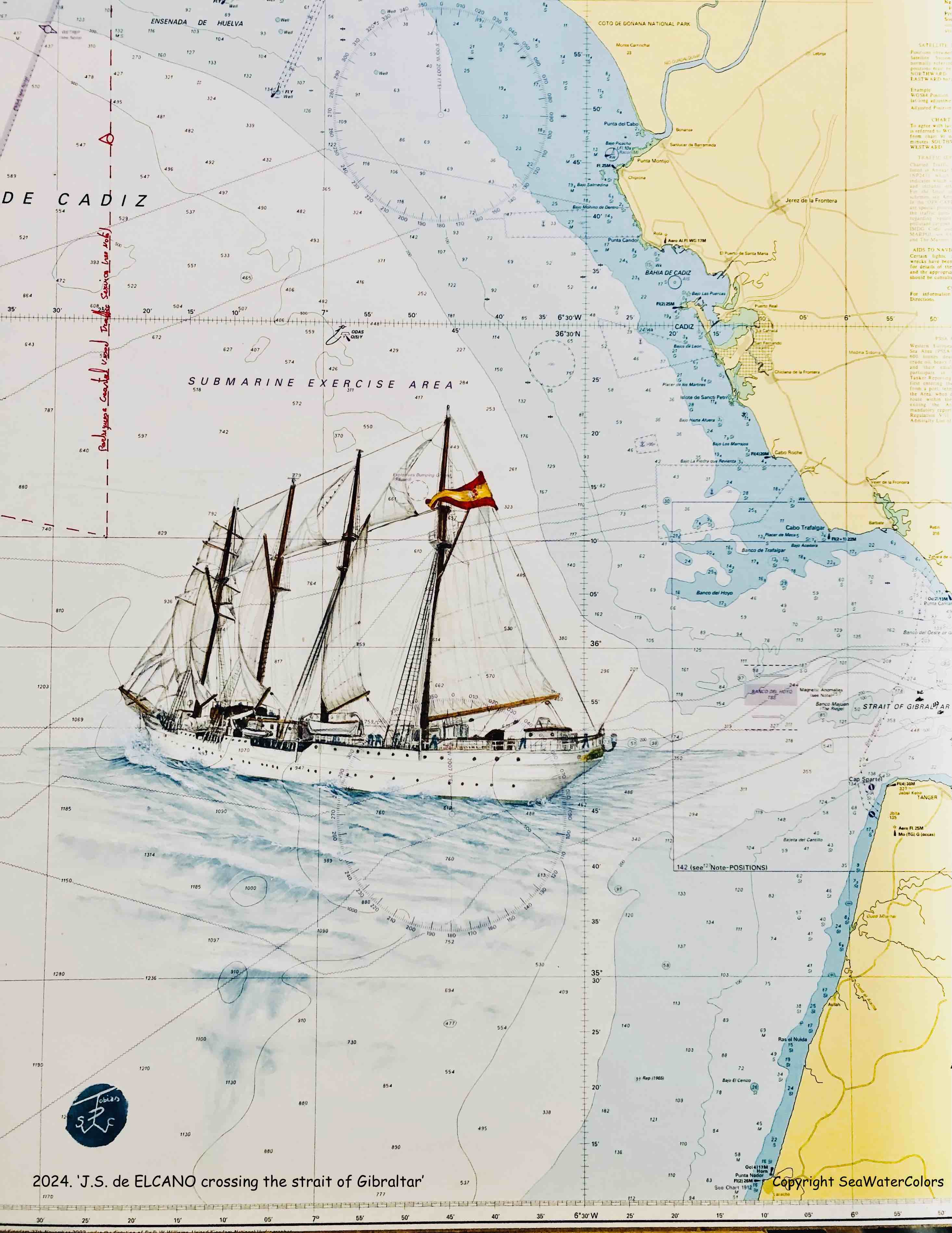 2024 'Crossing the strait of Gibraltar' Nautical chart  50-60 cm.jpeg