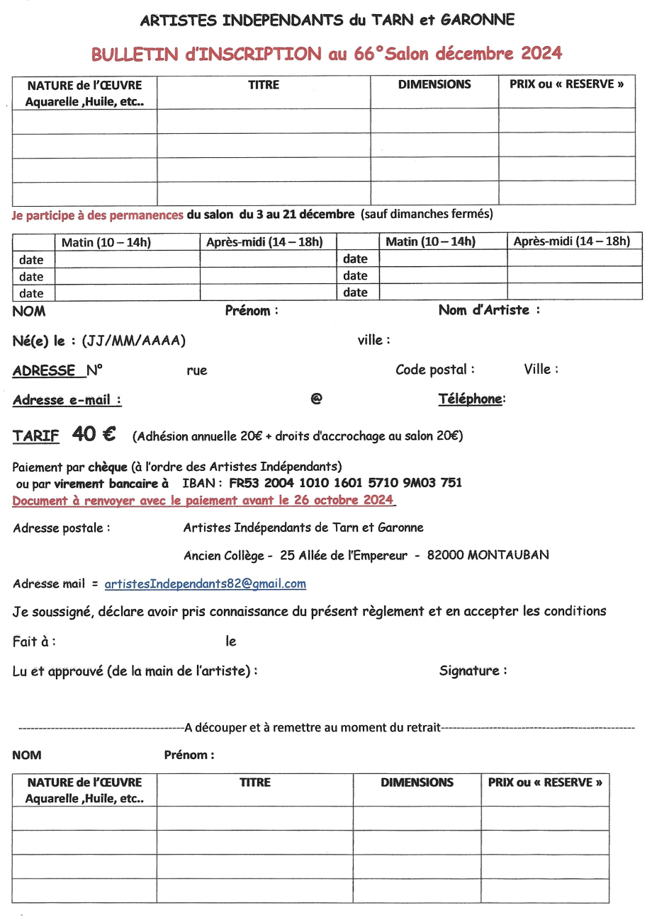 2024 Bulletin inscription salon