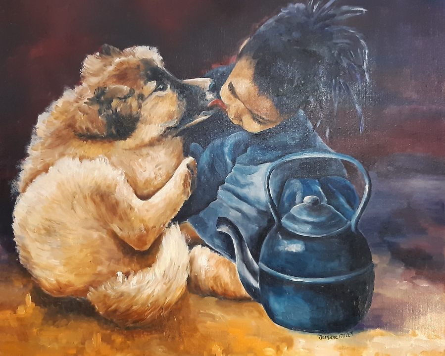 Josyane GILLET  - salon 2021  -  Le chien et l'enfant