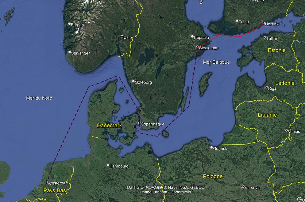 séjour 1 : cabotage entre Stockholm et Helsinki

séjour 2 :  1000 Nm , alternance de cabotage et de plus longues navigations