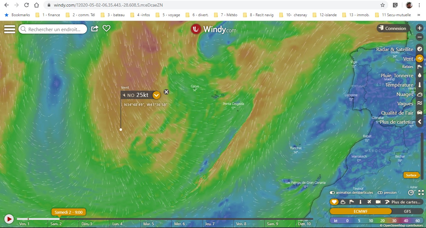 prévision de position et météo estimée demain 02/05