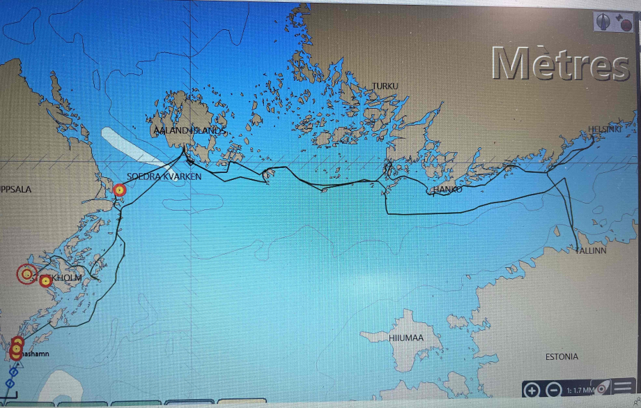 trajet effectué par Zerø entre la Suède, les îles Åland, l’archipel de Turku, la Finlande et l’Estonie, puis retour, durant ces trois semaines