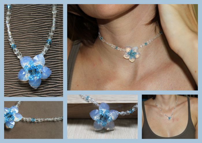 Collier Fleur de Crystal Bleu Ciel 
