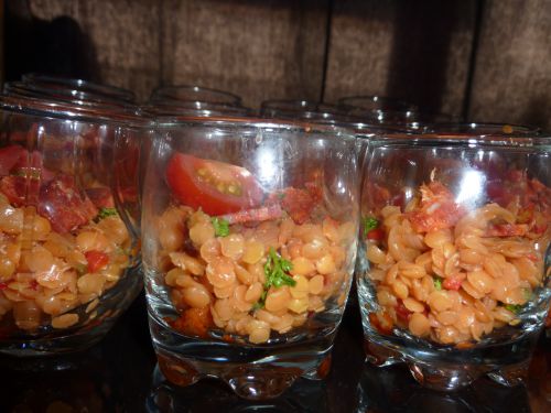 verrine de lentilles corail à l'espagnole