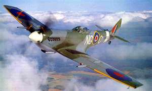 Voici un Supermarine Spitfire en vol.