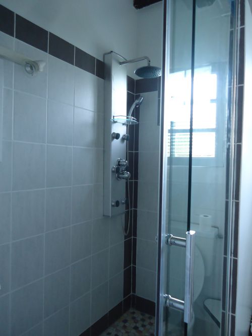 Salle de bain avec douche à l'italienne et toilettes