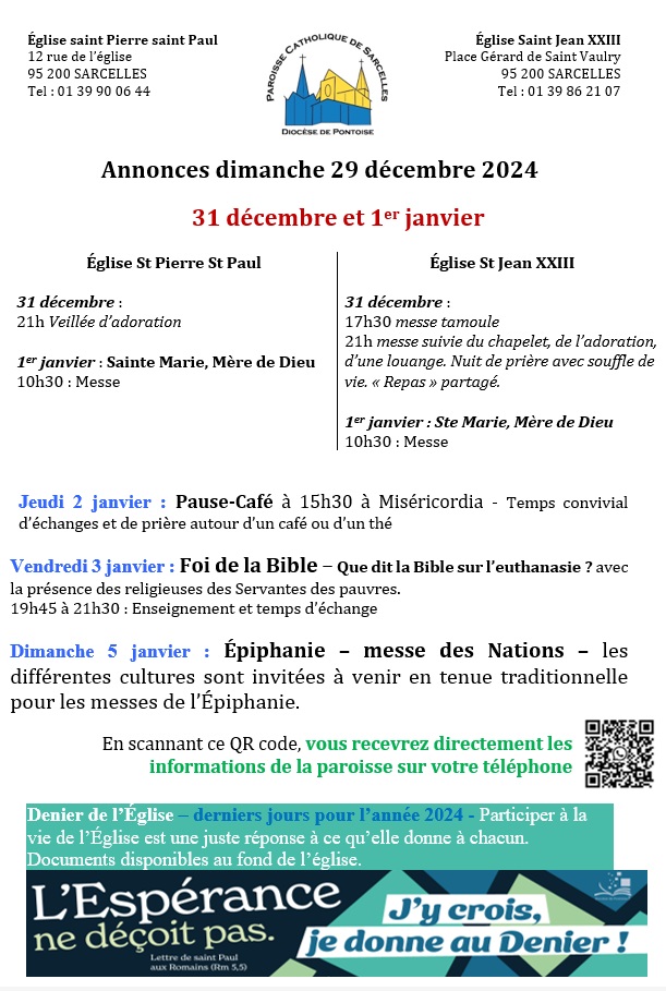 Annonces dimanche 29 décembre 2024