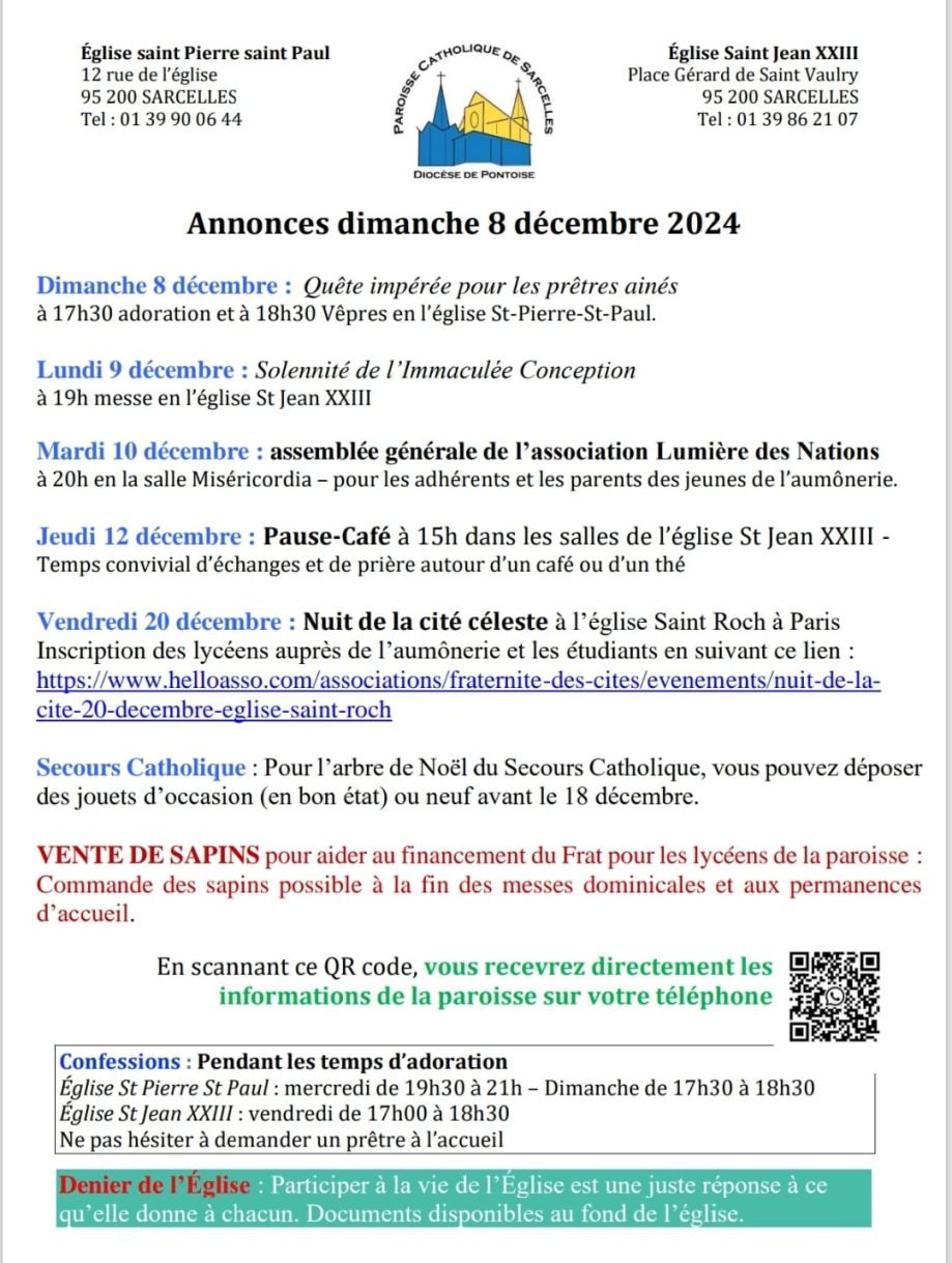 Annonces dimanche 8 décembre 2024