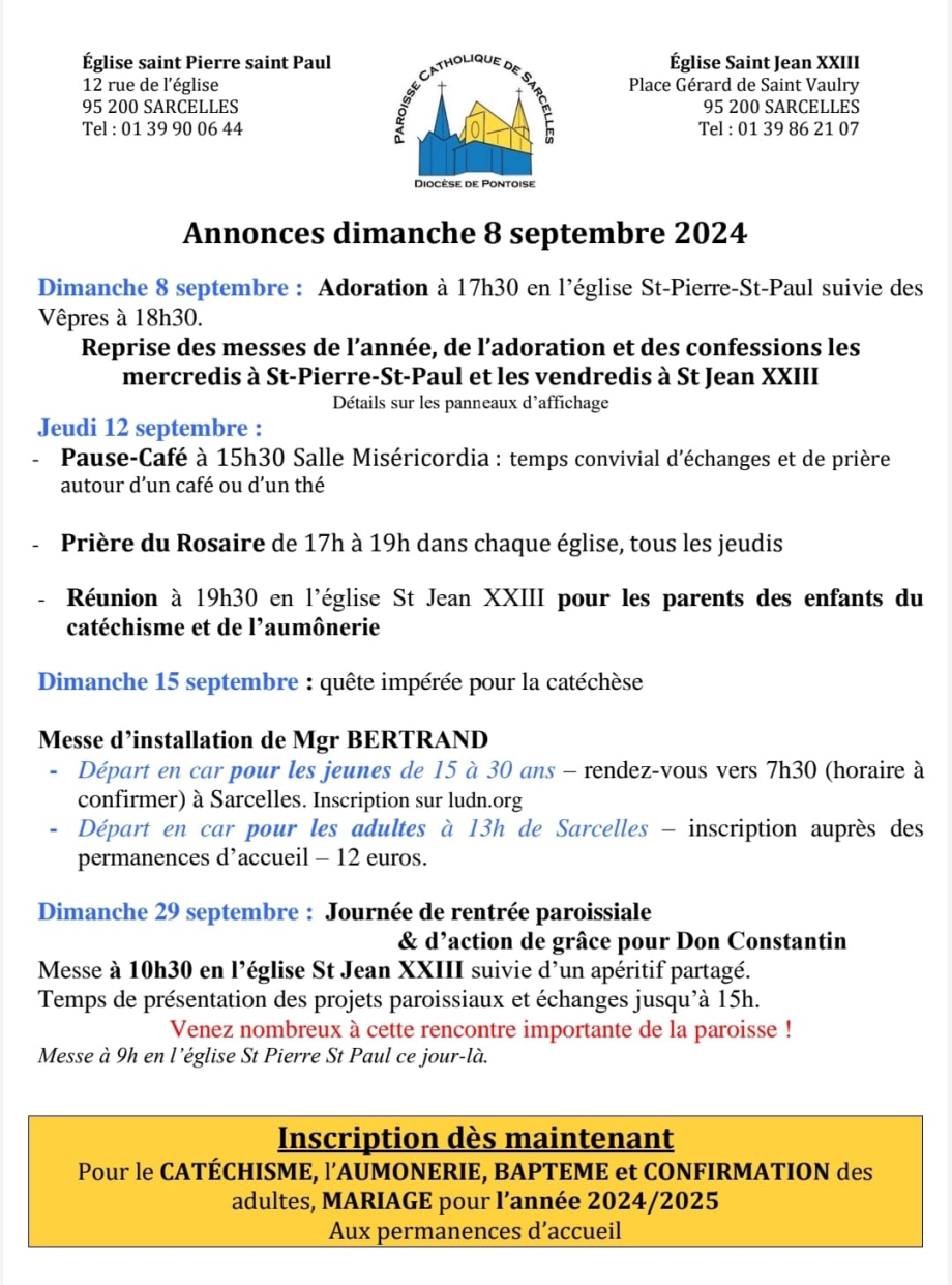 Annonces dimanche 8 septembre 2024