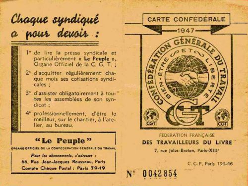 carte d'adhérents CGT 1947