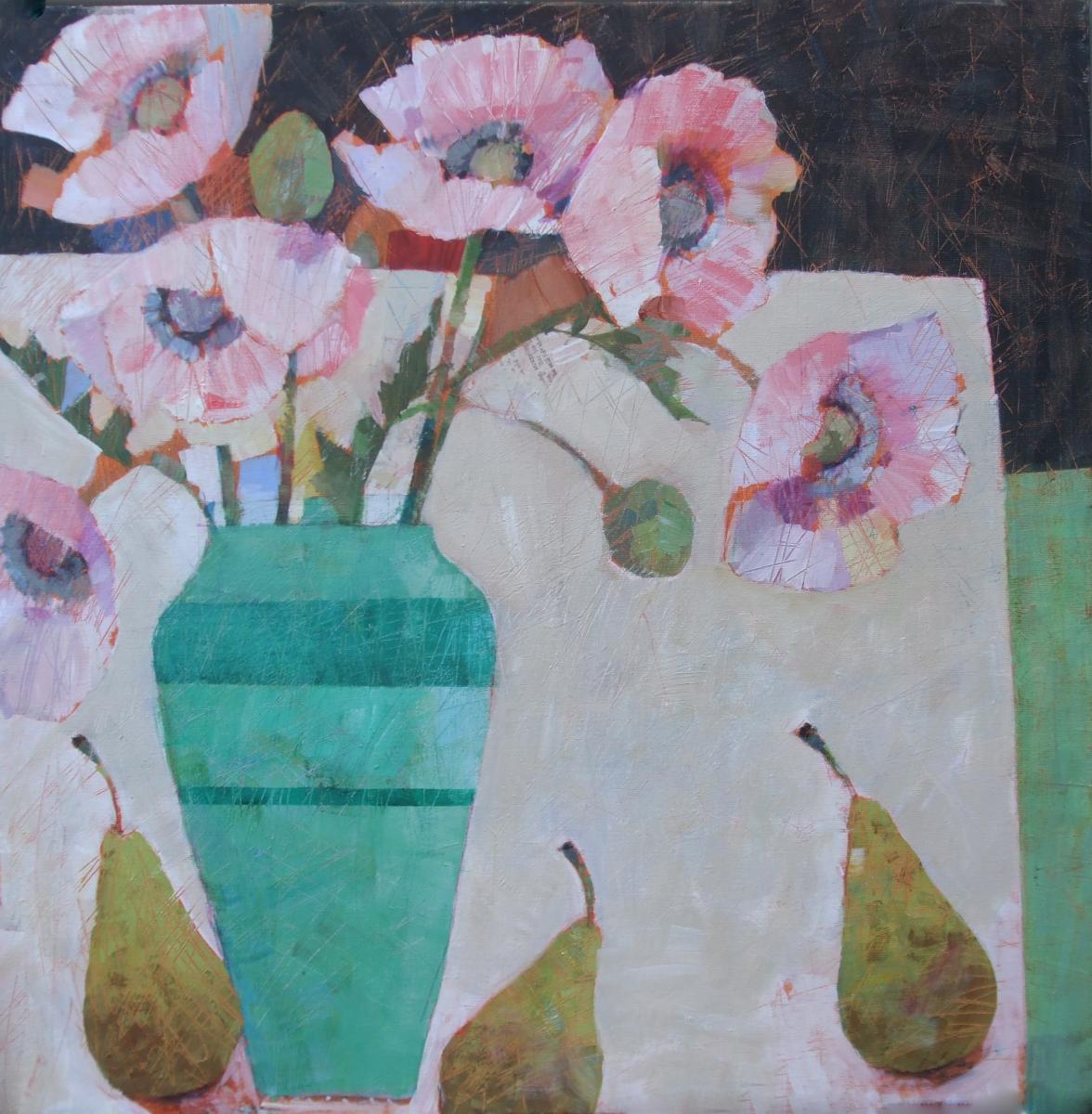 johnnoottgalleries-sally-anne-fitter-pink-poppies-in-a-green-vase