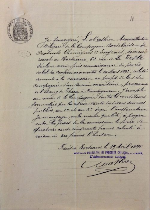1894 Concession attribuée à La Bordelaise