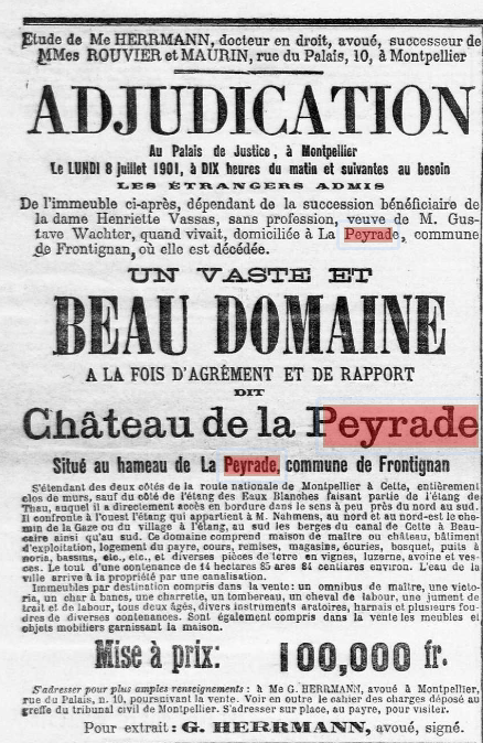 Vente du château de La Peyrade