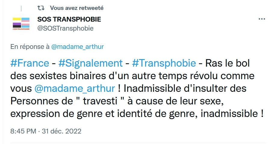 MADAME ARTHUR SEXISTE TRANSPHOBE