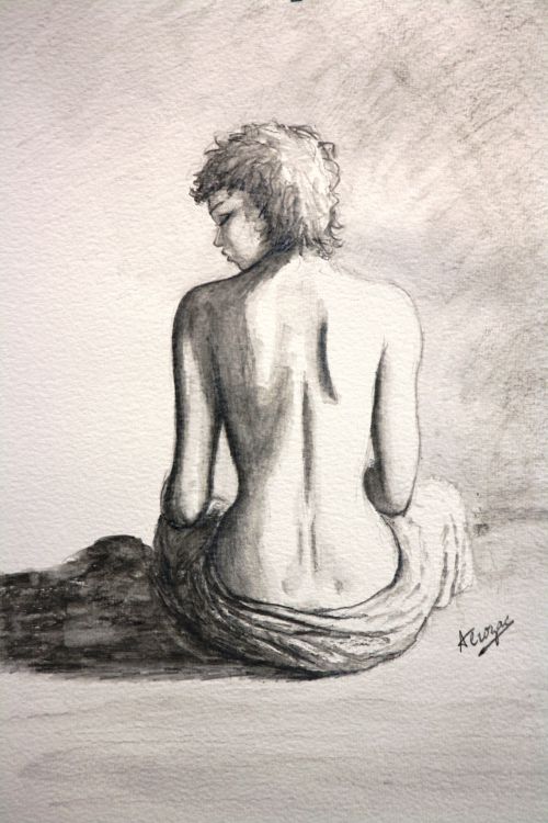 Nu au crayon aquarellable 2