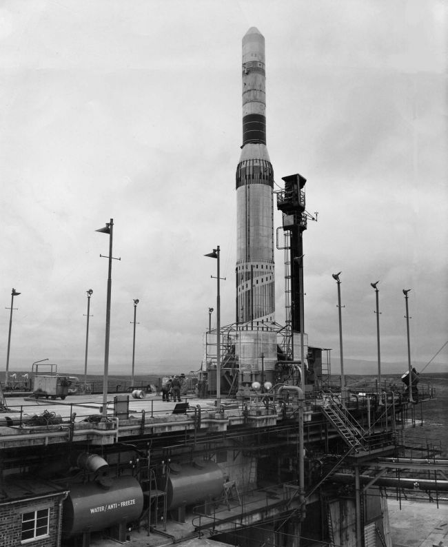 Photo de la fusée Europa F4 prise le 25 Août 1965 au Spadeadam Rocket establishment (Hawker Siddeley Dynamics LTD)