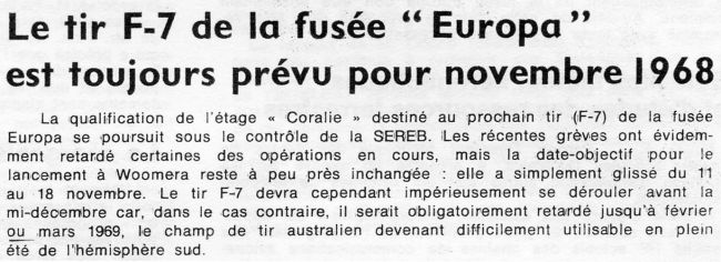 après les événements de mai 1968, le programme europa n'a pas pris de retard