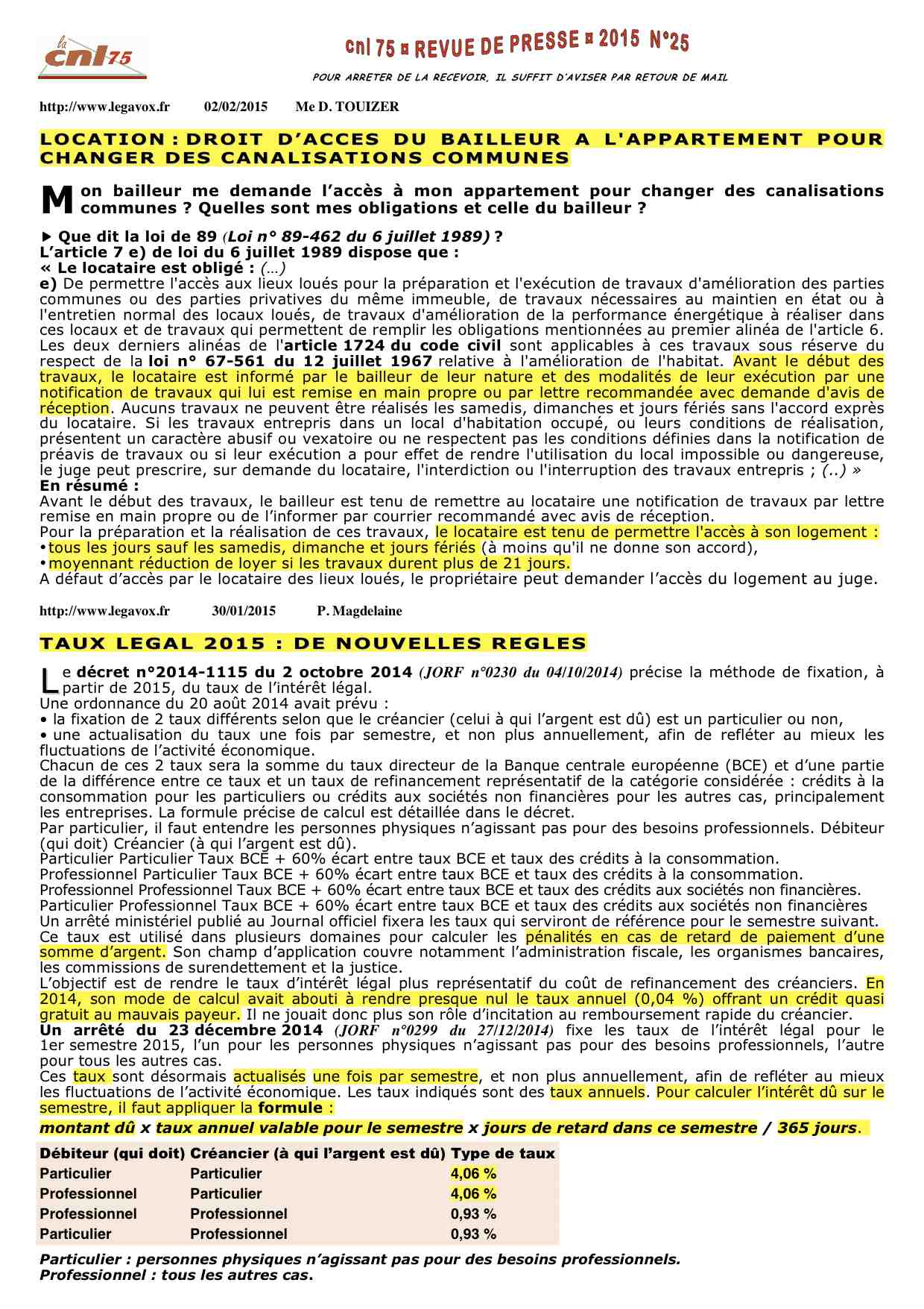 2015 n°25 - LOCATION _ TRAVAUX ET OBLIGATIONS - TAUX INTERET LEGAL.jpg