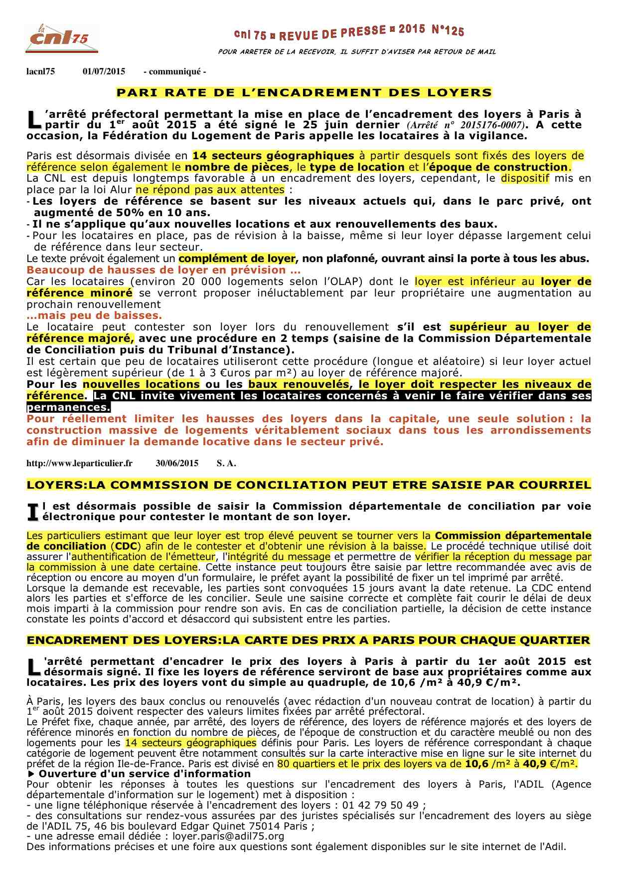 125 - COMMUNIQUE CNL75 _ ENCADREMENT LOYERS - SAISINE CDC - PARIS _ LOYERS ARRETE....jpg