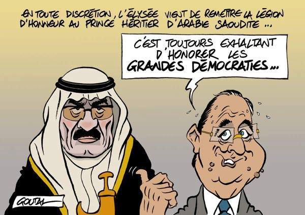 L'Arabie Saoudite, qui décapite à tours de bras, qui finance le terrorisme en Syrie et qui mène la guerre contre le peuple du Yémen, a été récompensée par François Hollande. Quel déshonneur pour notre pays...