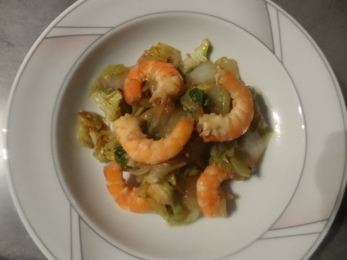 Crevettes sautées au chou chinois.JPG