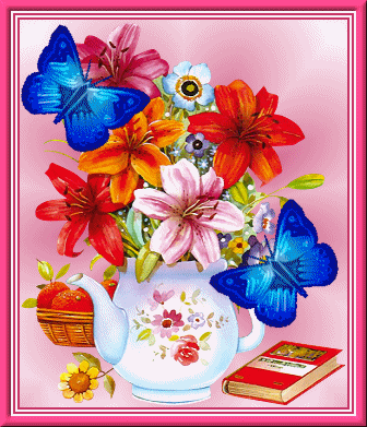 cadre fleuri papillons bleus animes.gif