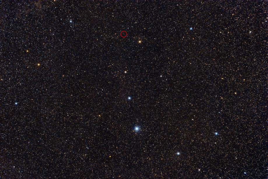 La constellation de la Couronne Boréale.
APN Sony A7III et objectif Samyang 135mm f/1.8 sur monture ZWO AM5.
ISO 3200, 22x60s
emplacement de la géante rouge T Coronae Borealis (ou T CrB)