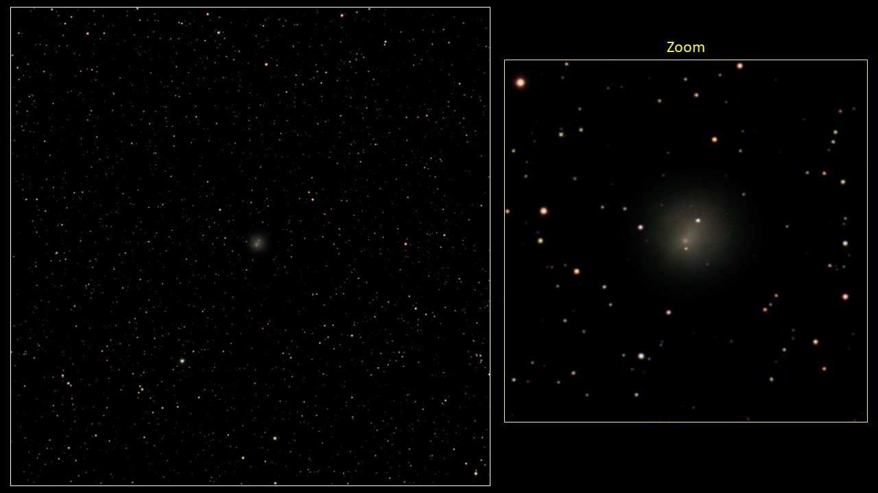 Comète 12P/Pons Brooks : vue d'ensemble et vue zoomée