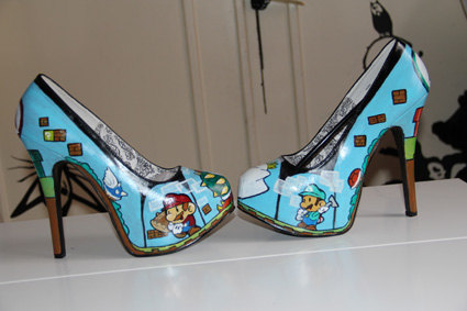 Mario & luigi paper game shoes heels custom handpainted Made to order